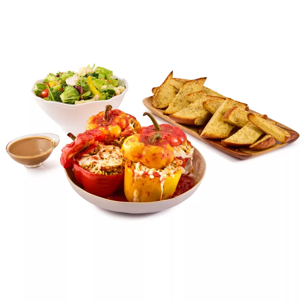 Cajun Rice Stuffed Bell Peppers with Garden Salad